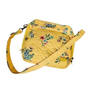 Lug Ranger Bouquet Yellow Patterned Floral Quilted Crossbody Bag Green Lining